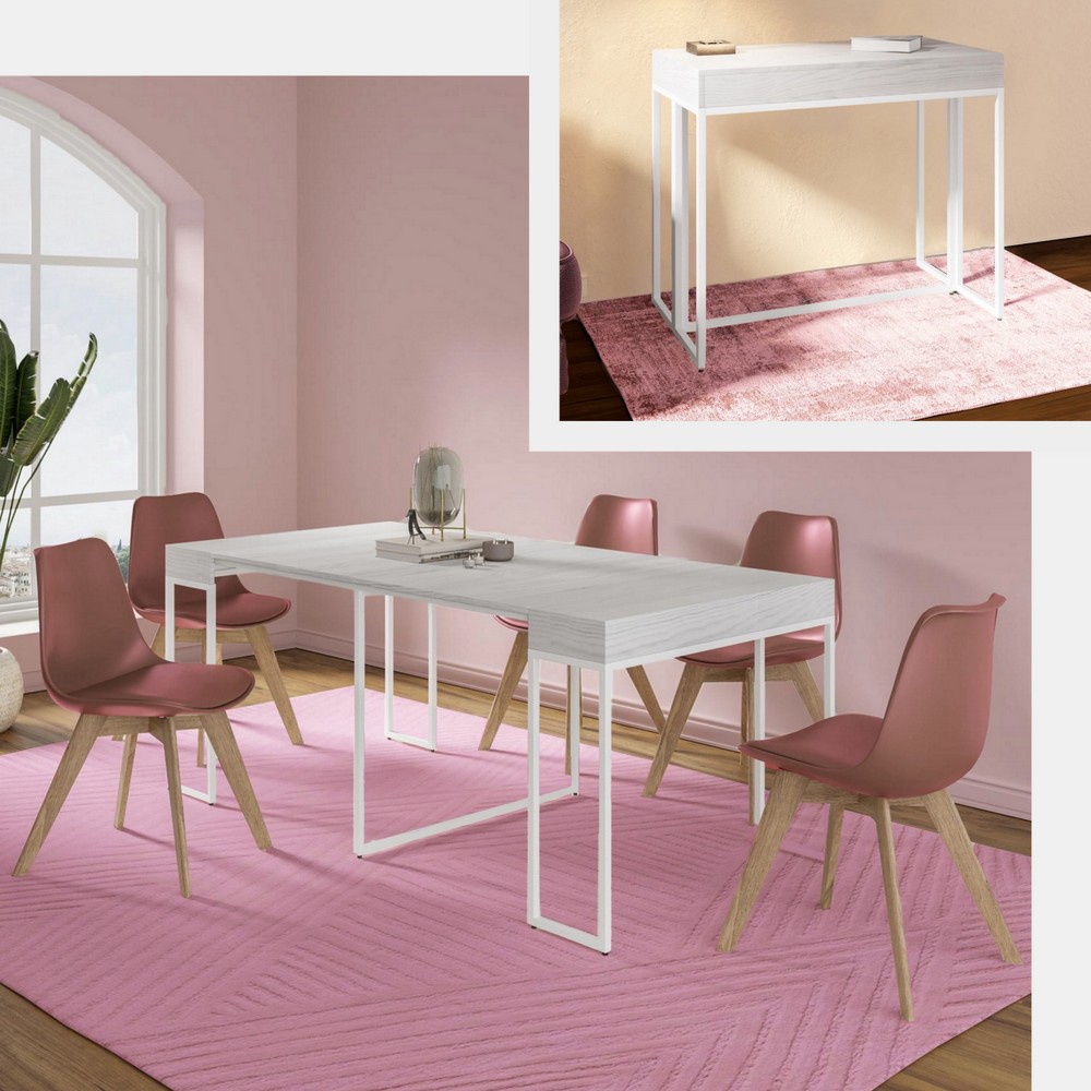 Consolle da 50 cm allungabile fino a 185 cm tavolo bianco in legno e metallo TL066