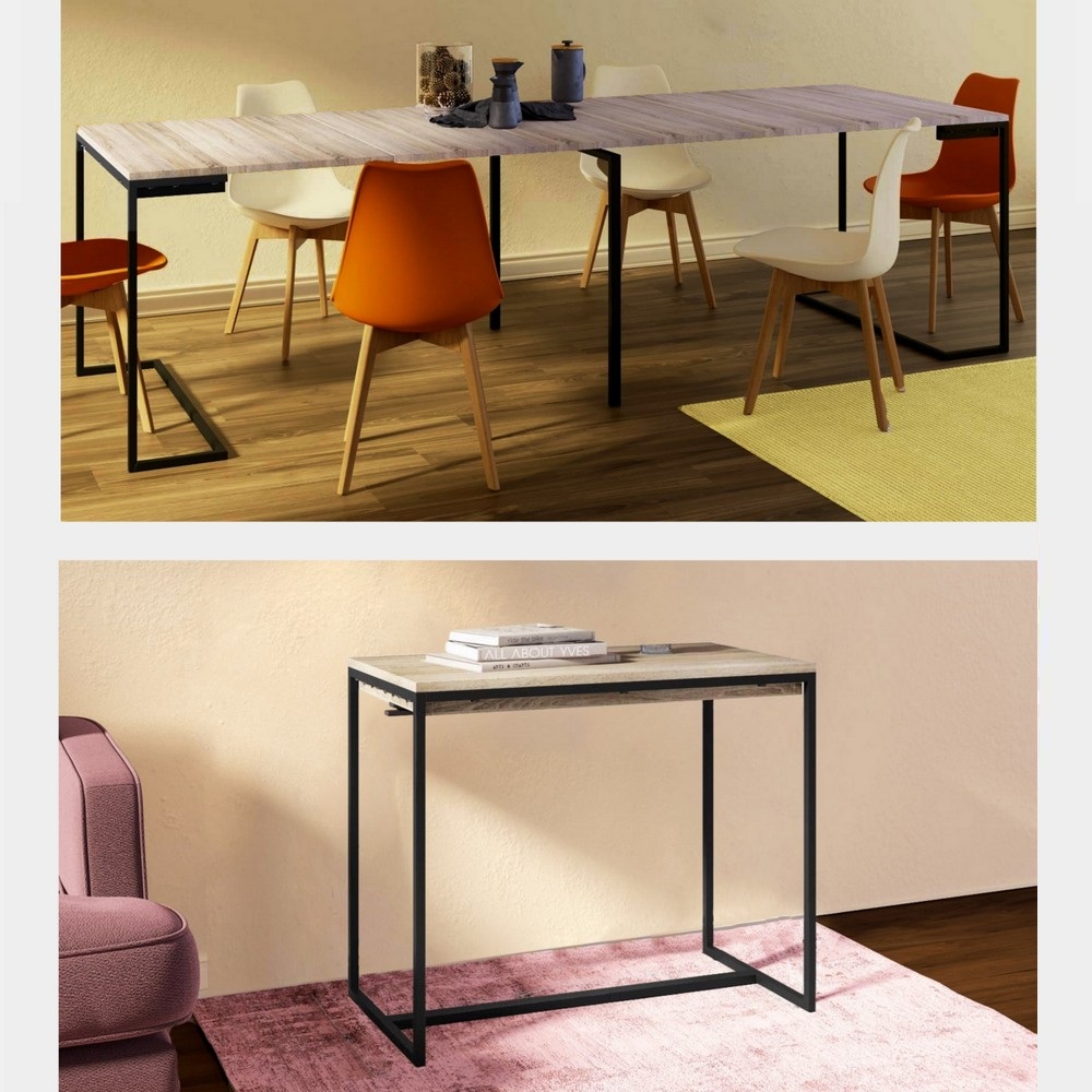 Tavolo-consolle con gambe a L in metallo e piano in legno allungabile da 50 a 275 cm TL063