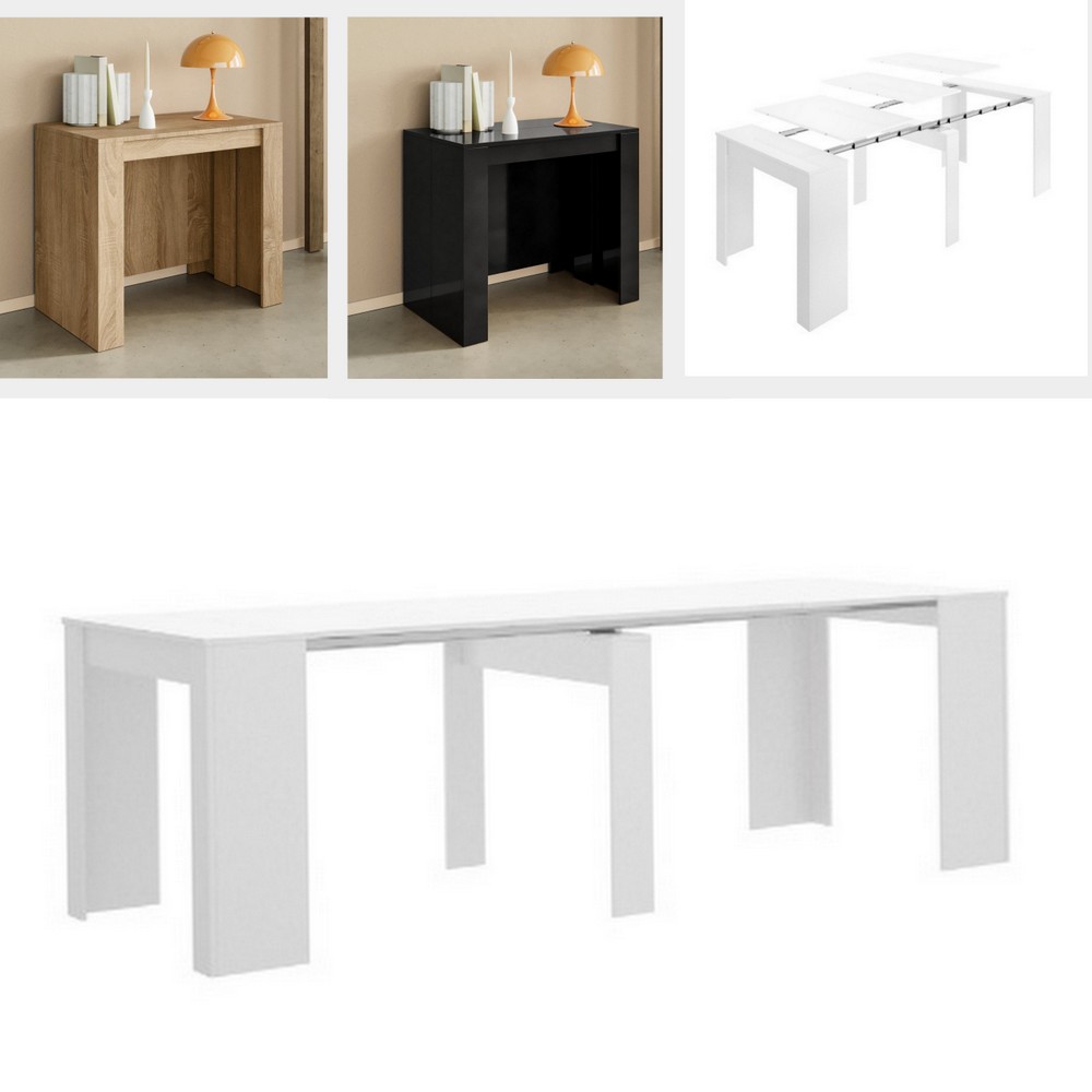 Tavolo/consolle estensibile da 54 a 239 cm da 1 a 10 posti rovere, nero o bianco TL015