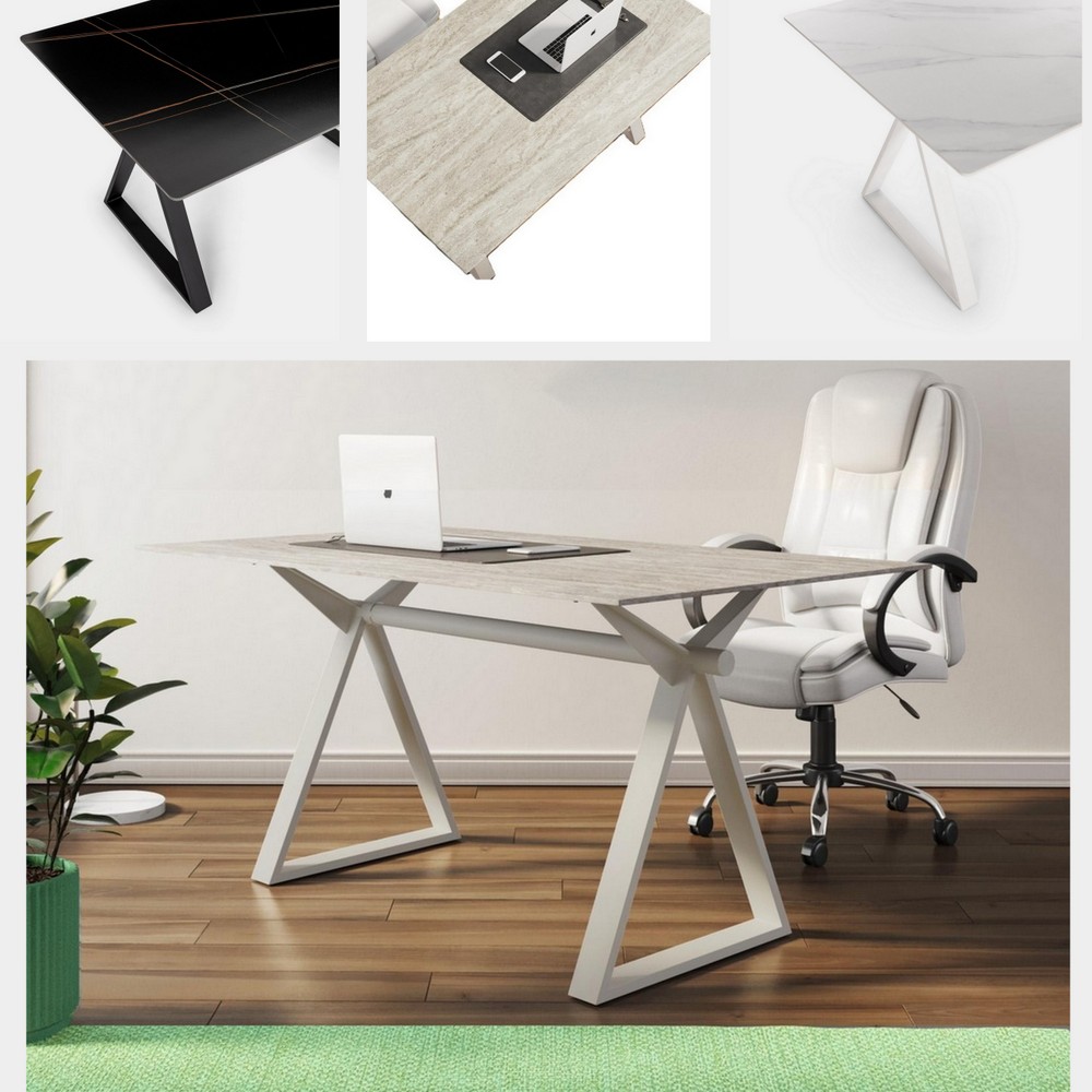 Tavolo scrivania da 150 o 180 cm con top in ceramica 12mm e gambe in acciaio 3 colori TL080