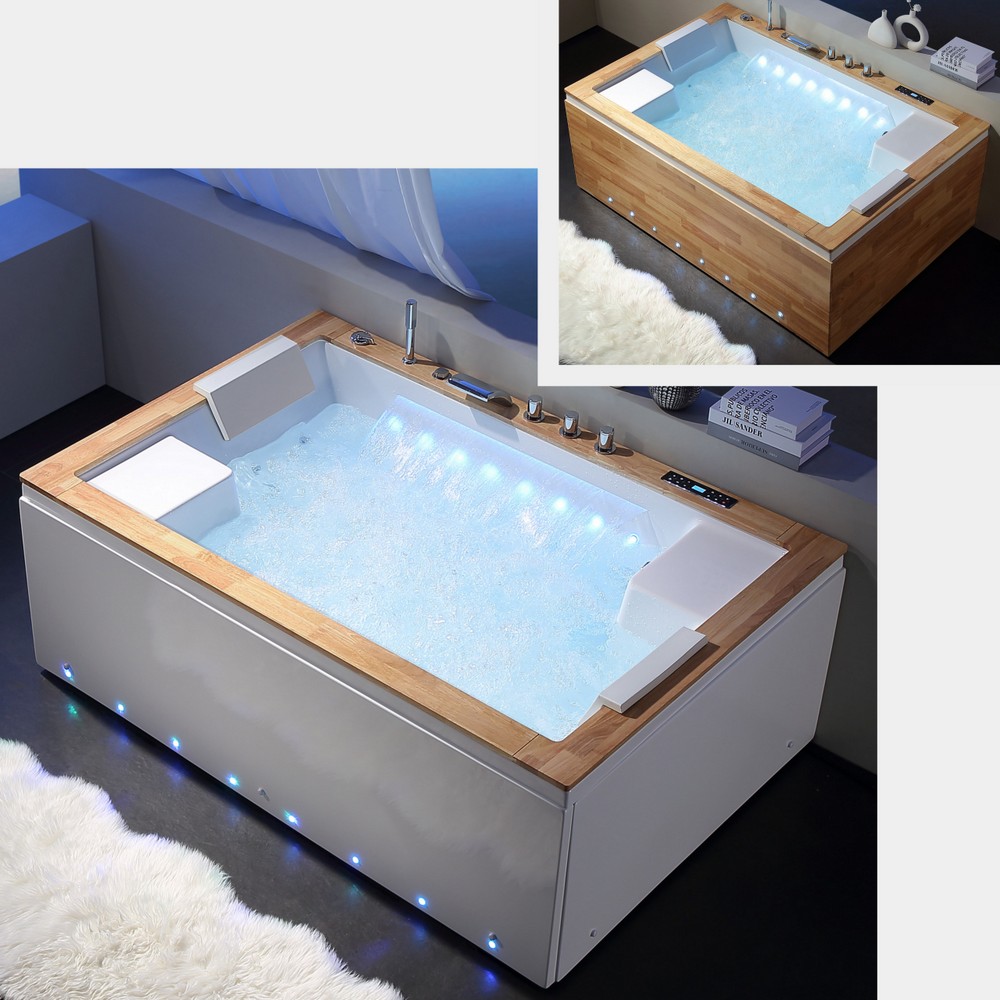 Vasca idromassaggio 180x120 cm 50 getti con top o pannelli in legno, bluetooth e cromoterapia VS177