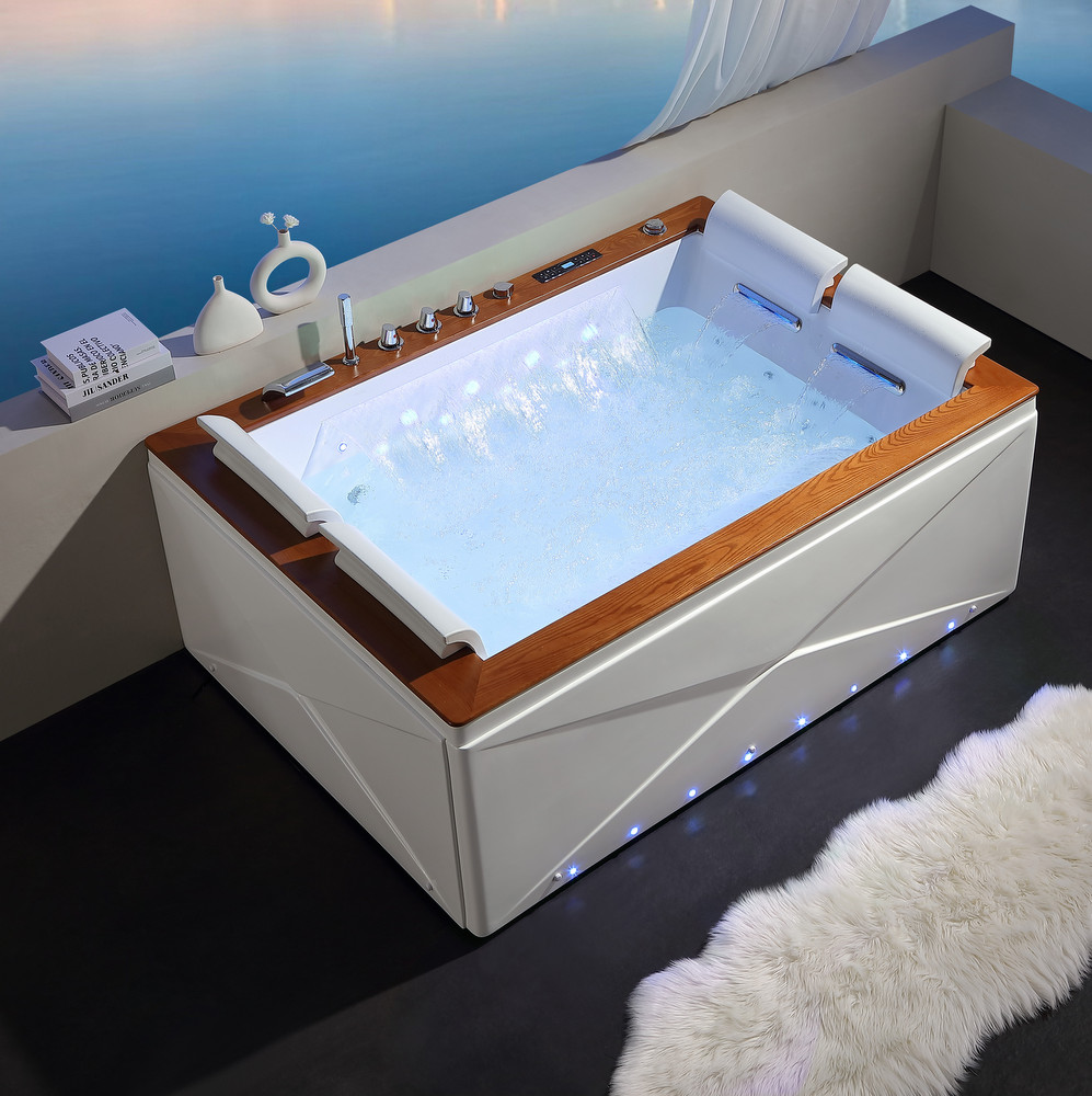 Vasca idromassaggio 4 posti 180x130 cm con top in legno, 50 getti, led e ozonoterapia VS172