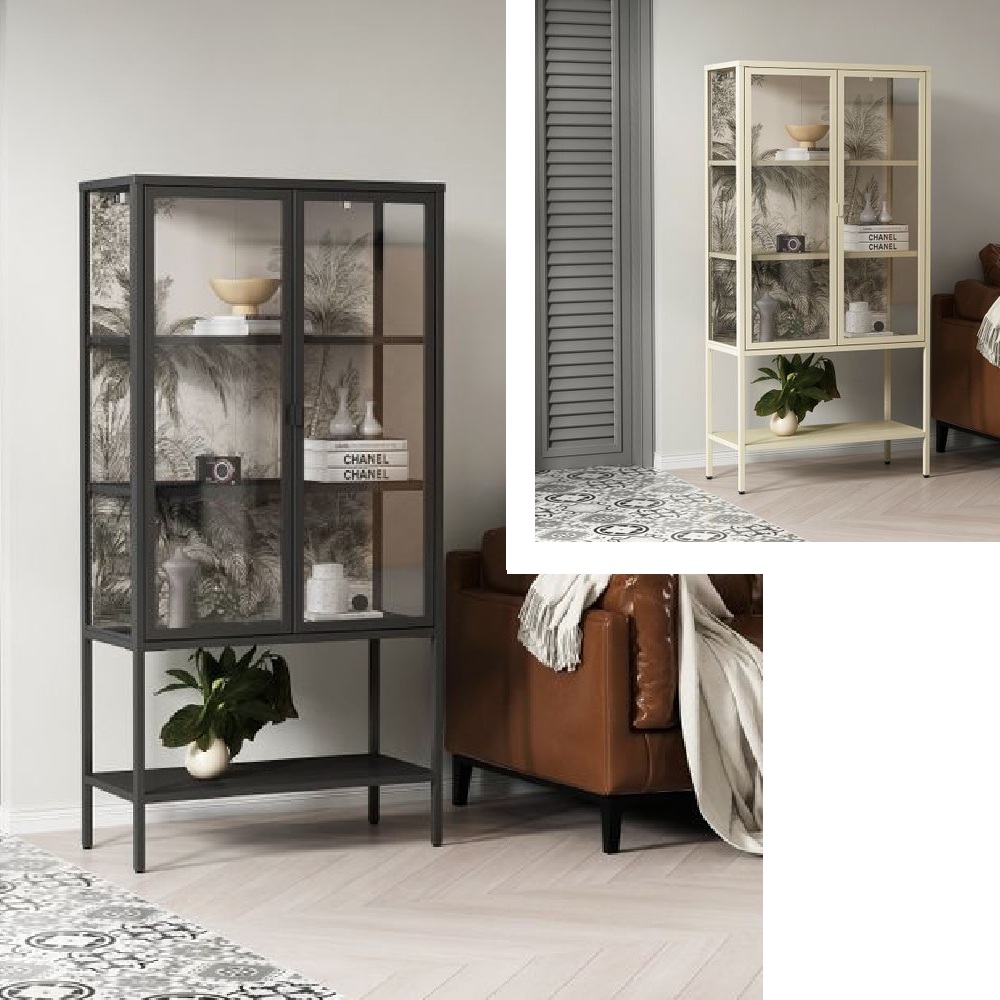 Vetrina a doppia anta da 80x35xH160 cm con struttura in metallo 2 colori BM150