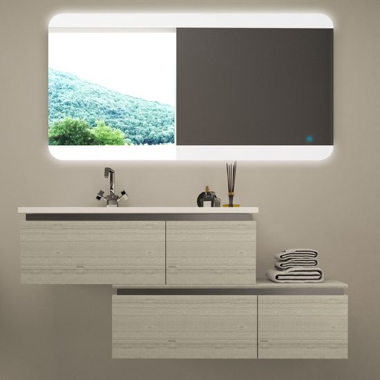 Mobile bagno sospeso Avril bianco lucido, cm 100, con lavabo e specchio led  Arredobagno e Cucine s.r.l.s.
