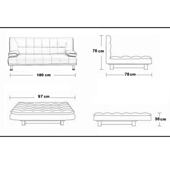 Divano letto Queen per 3 persone 180x97 cm in ecopelle nero o