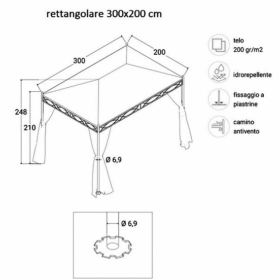 Gazebo professionale con tende esagonale quadrato 3 x 3 GAZ 035