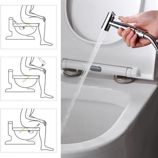 Idroscopino doccino ad incasso cromato per WC-Bidet con Supporto,  Flessibile Acqua Calda e Fredda RB169