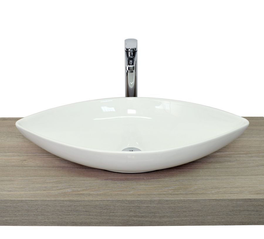 Lavabo da appoggio a goccia ovale squadrato in ceramica bianco