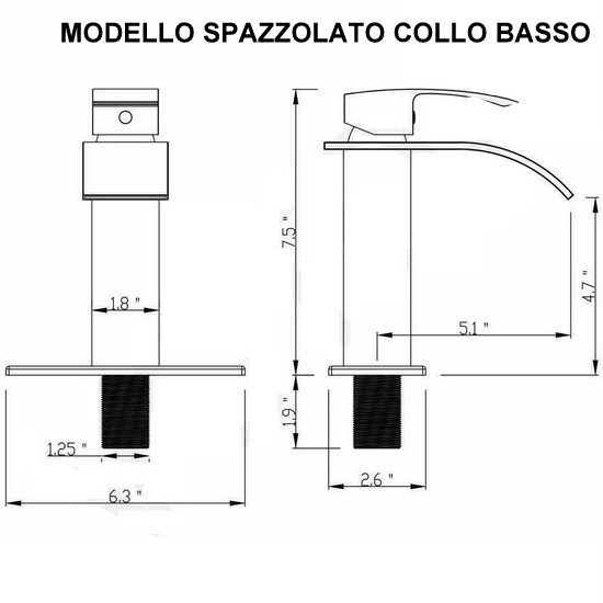 Miscelatore a cascata per lavabo in 5 colori a collo alto o a collo basso  RB167