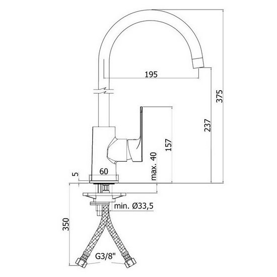 Rubinetto made in Italy per lavello da cucina a collo alto quadro o tondo  RB92