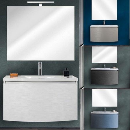 Mobile bagno sospeso Alfa 80 o 100 cm con specchio 4 colori chiusura soft  close