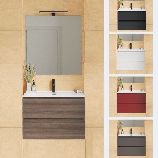 Bagno Italia Mobile bagno sospeso da cm 80 colore Rovere Nordik con  lavandino specchio arredo moderno mobili in legno : : Casa e cucina
