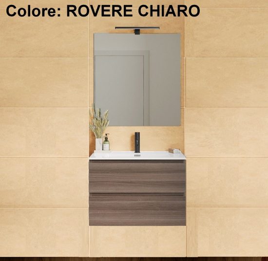 Mobile bagno sospeso Fire2 70x36 o 80x36 cm ultraslim con specchio e due  cassetti realizzato in 5 colori