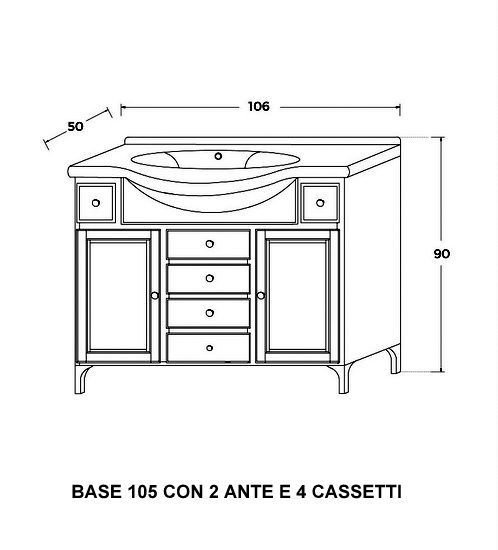 MOBILE BAGNO 106 CM CLASSICO CON LAVABO SPECCHIO E PENSILE BIANCO