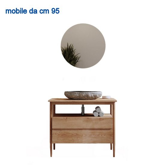 Mobile bagno portalavabo 95 cm con anta e cassetti in legno teak