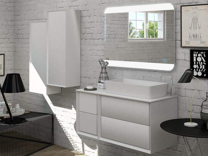 Mobile da bagno Best con topo in legno mdf o in pietra acrilica lavabo da  appoggio in 3 colori