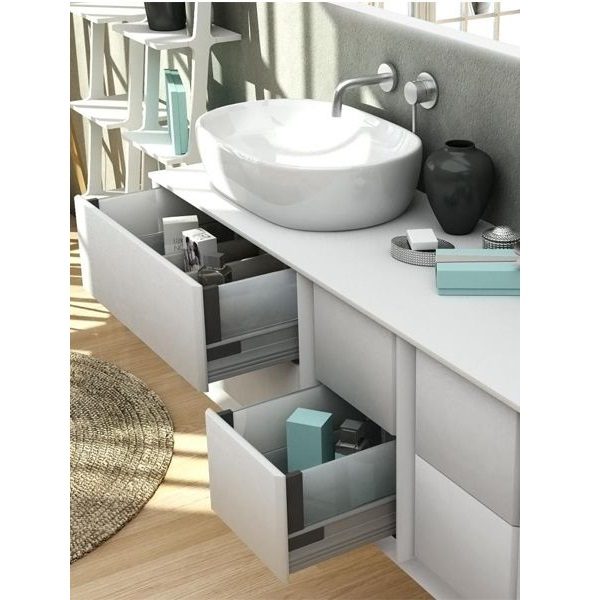 Mobile da bagno doppio lavabo Best con top in legno mdf o in pietra  acrilica lavabo da appoggio in 3 colori