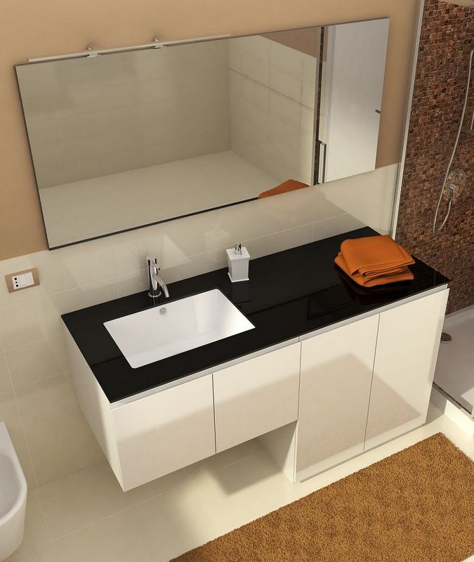 Mobile bagno con porta o copri lavatrice VIP3 da 160 cm bianco lucido  reversibile con cristallo colorato il