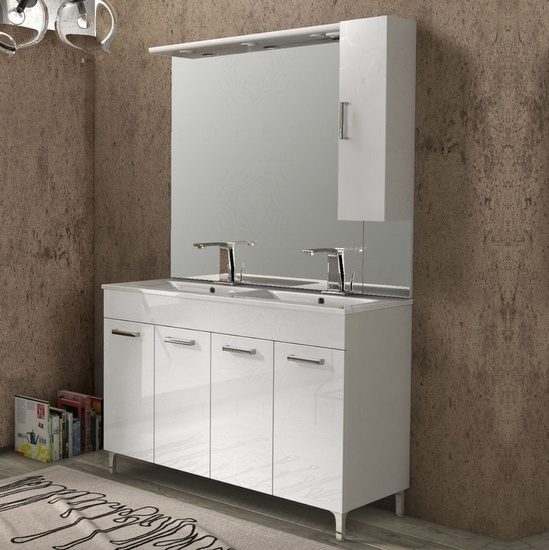 Mobile bagno 85 cm con lavabo e specchio bianco portuna - Claudia 93826