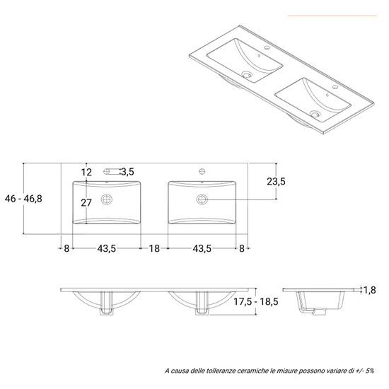 Mobile bagno Giusy2 cm 120 doppio lavabo con 4 ante o 4 cassetti