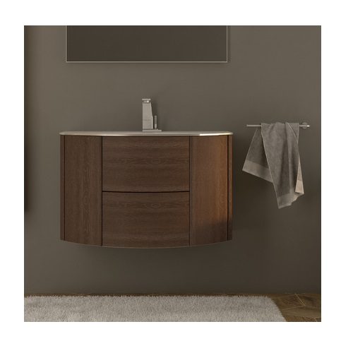 Mobile bagno sospeso Eden rovere scuro, cm 90, specchio a led, lavabo e  colonna Arredobagno e Cucine s.r.l.s.