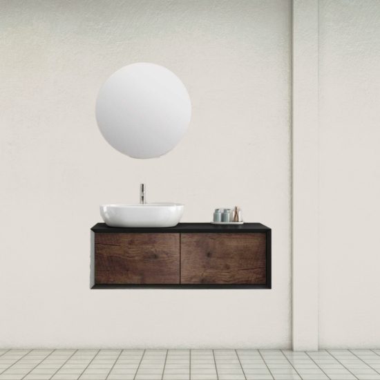 Mobile bagno sospeso Alfa da 120 140 o 160 cm con 2 cassettoni per lavabo  singolo o doppio, specchio incluso