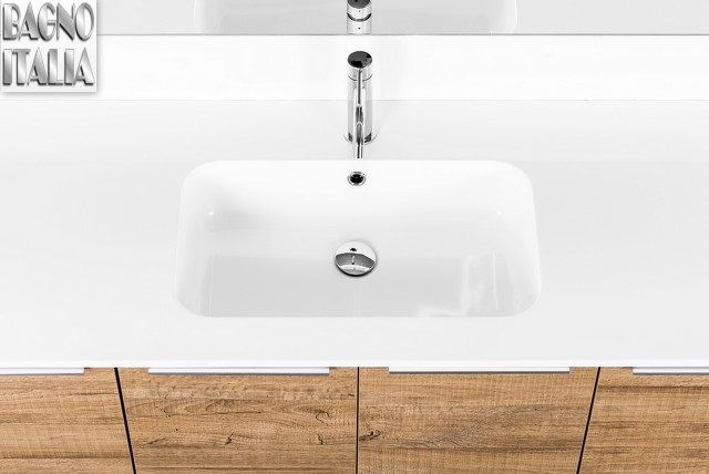Mobile bagno moderno Wood 140 cm sospeso in legno lavabo mineralmarmo  disponibile in 2 versioni