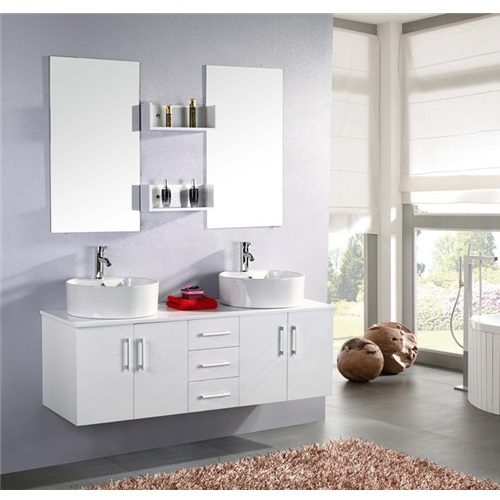 Mobile da bagno Diana 150 cm doppio lavabo bianco e cristallo nero