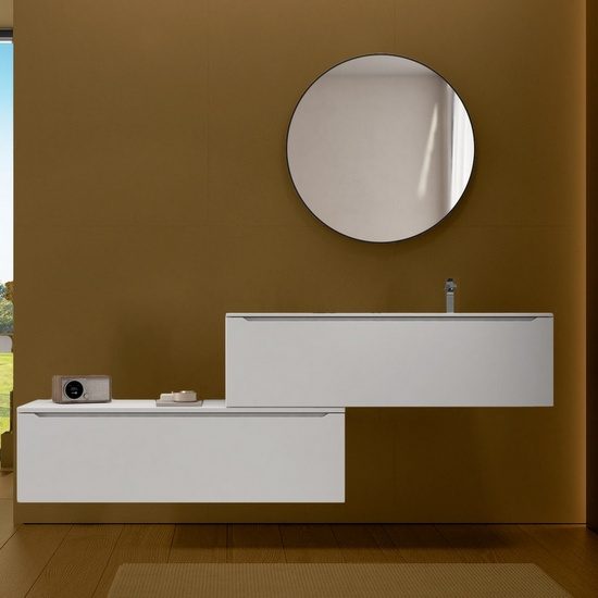 Mobile bagno GARDA2 lavabo incluso arredo sospeso da 120 cm in vari colori  e cassettiera laterale opzionale