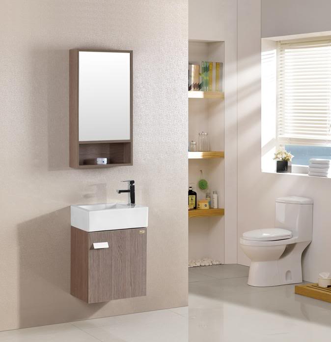 Mobile arredo bagno modello minimal2 cm 46 rovere chiaro con lavabo e  specchio