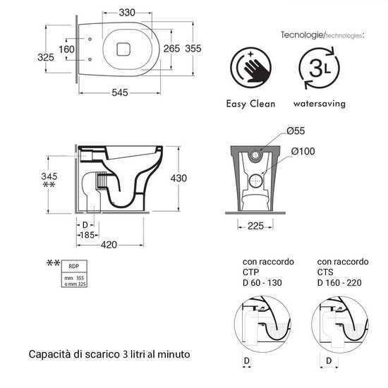 Sanitari Filomuro Island Bidet E Wc Con Scarico Traslato E Senza Brida Copriwc Incluso