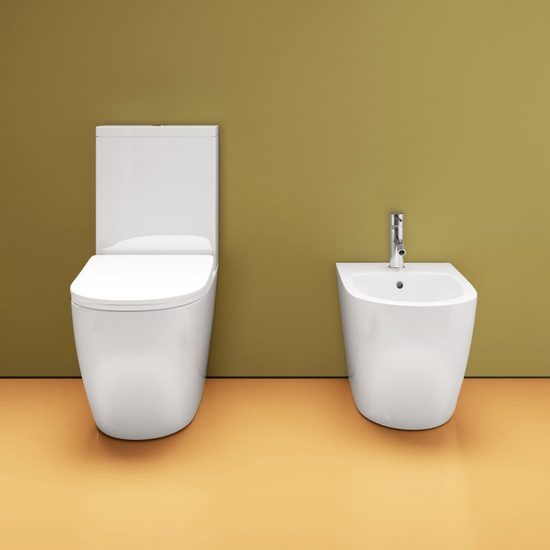 Bidet con wc monoblocco e senza brida sanitari Domino con copriwater a chiusura  rallentata