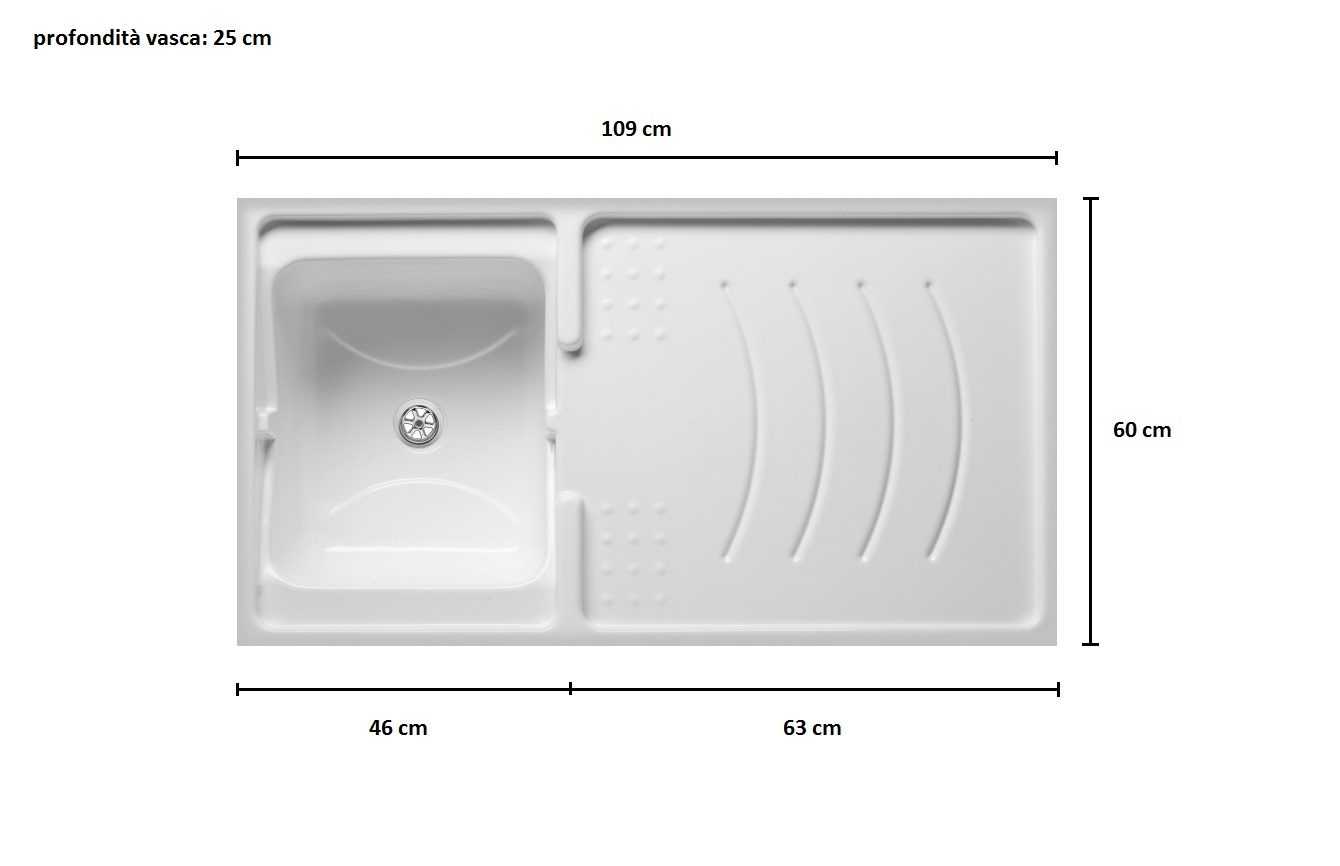 Mobile coprilavatrice in resina 109x60 cm bianco con lavatoio da