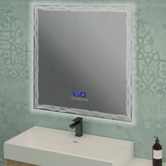 Specchiera multimediale da bagno con luce led touch bluetooth radio  antiappannamento e rilevatore temperatura