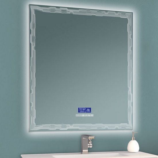 Specchiera multimediale da bagno con luce led touch bluetooth radio  antiappannamento e rilevatore temperatura