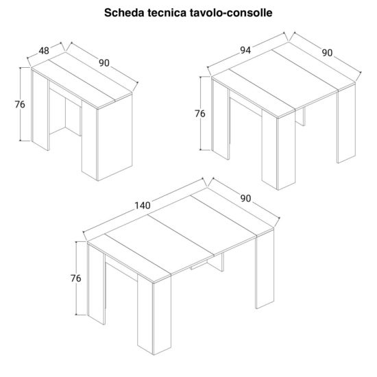 Tavolo/consolle allungabile fino a 230x90cm. 5 configurazioni
