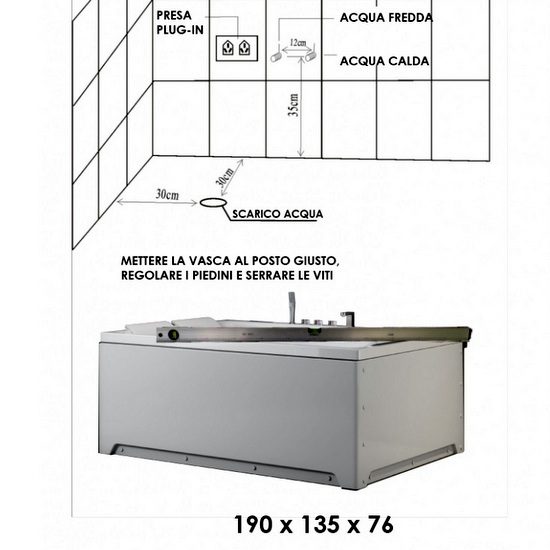 VASCA IDROMASSAGGIO 4 POSTI VASCA IDROMASSAGGIO DA BAGNO 190X135 CON 31  GETTI - 4 STRISCE LED PERIMETRALI 4 CUSCINI + DOPPIA POMPA + OZONO +  RISCALDATORE + BLUETOOTH - CHIUSA 4 LATI